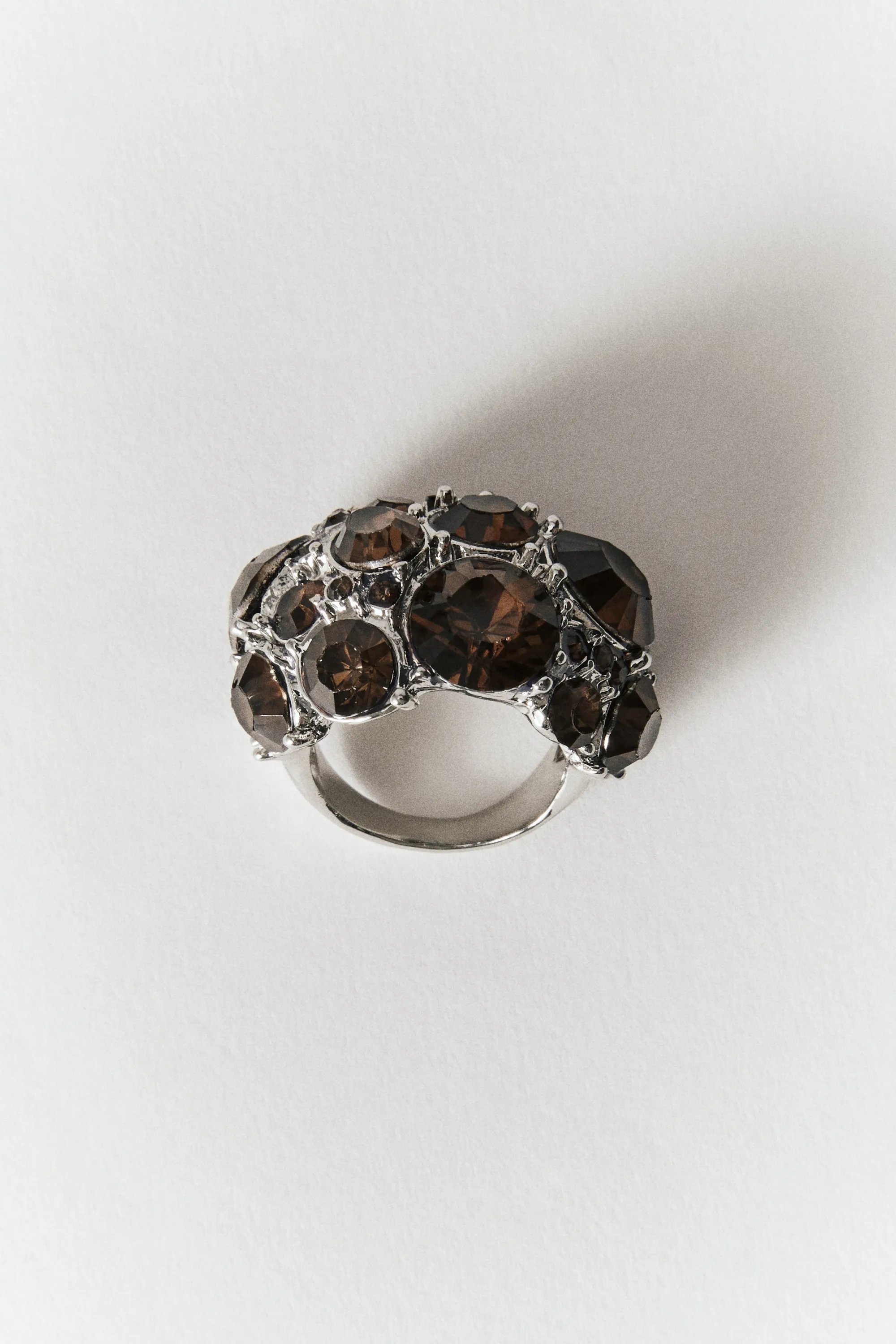 Bague d'exception à strass - Argenté/marron foncé