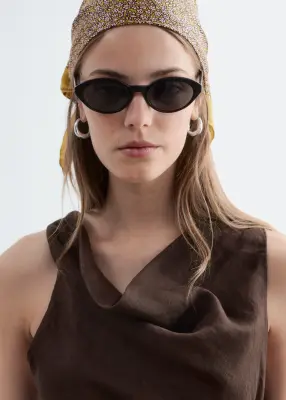 Robe midi en lin à bretelle torsadée - Marron foncé — photo 3