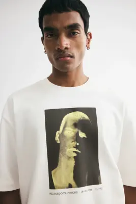 T-shirt imprimé Relaxed Fit Boxy en coton - Blanc/Recorded Observations — photo 2