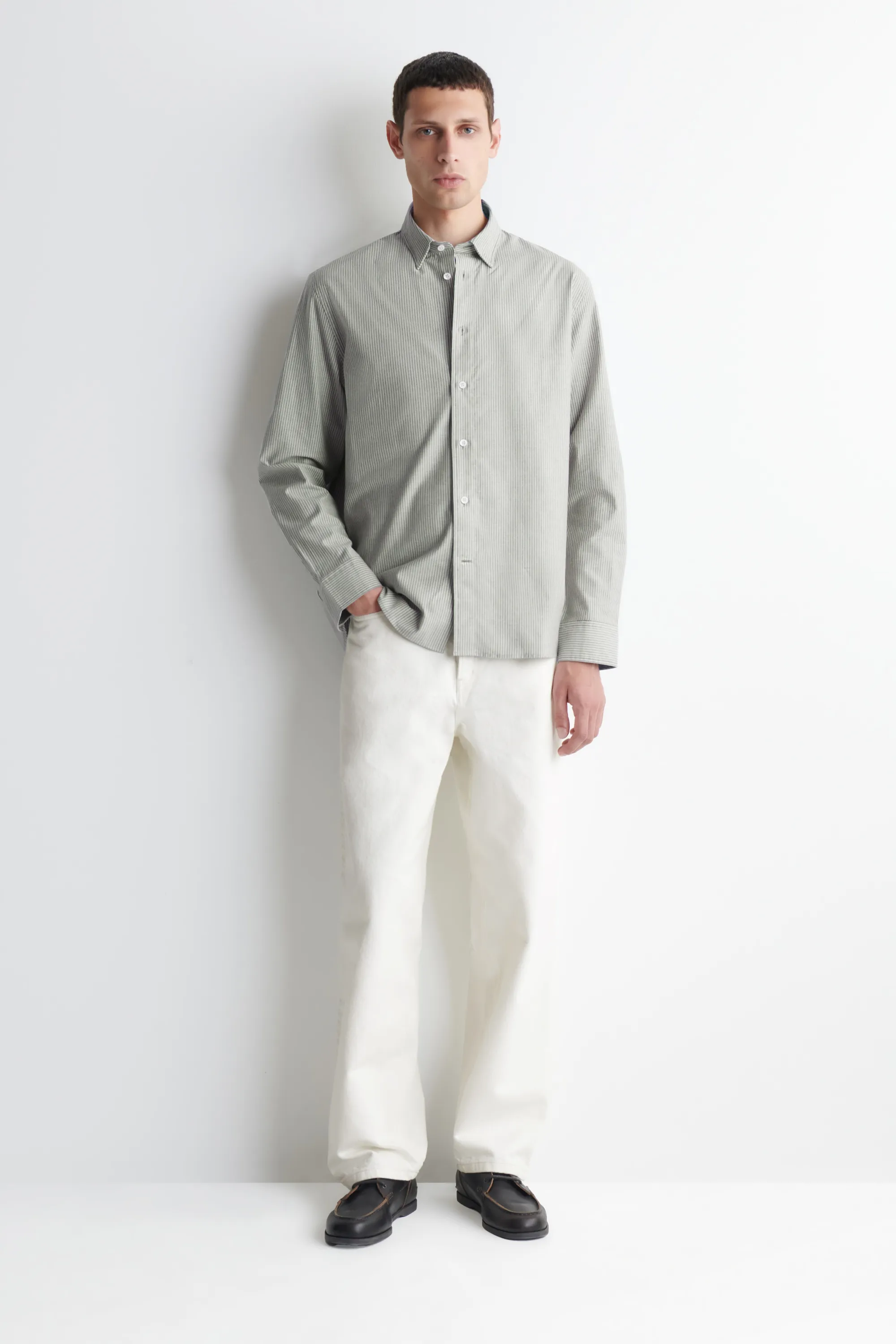 CHEMISE OXFORD EN COTON - VERT / BLANC / RAYÉ