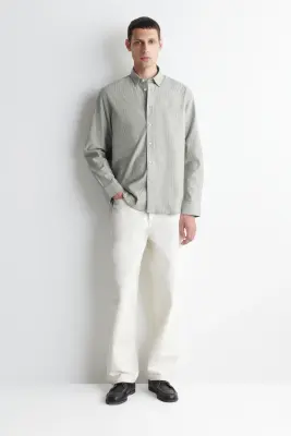 CHEMISE OXFORD EN COTON - VERT / BLANC / RAYÉ — photo 1