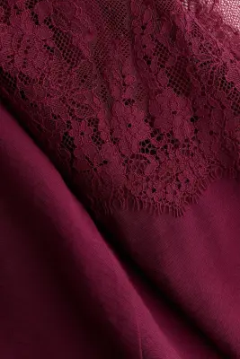Robe bi-matière à bretelles fines - Rouge foncé — photo 4