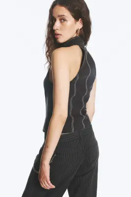 Top Halter Zippé - Noir — photo 2
