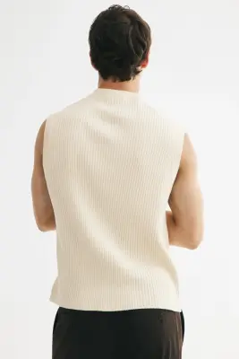 Pull sans manches côtelé Slim Fit - Beige clair — photo 3