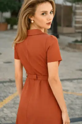 Paris Belted Dress - Brick — photo 2