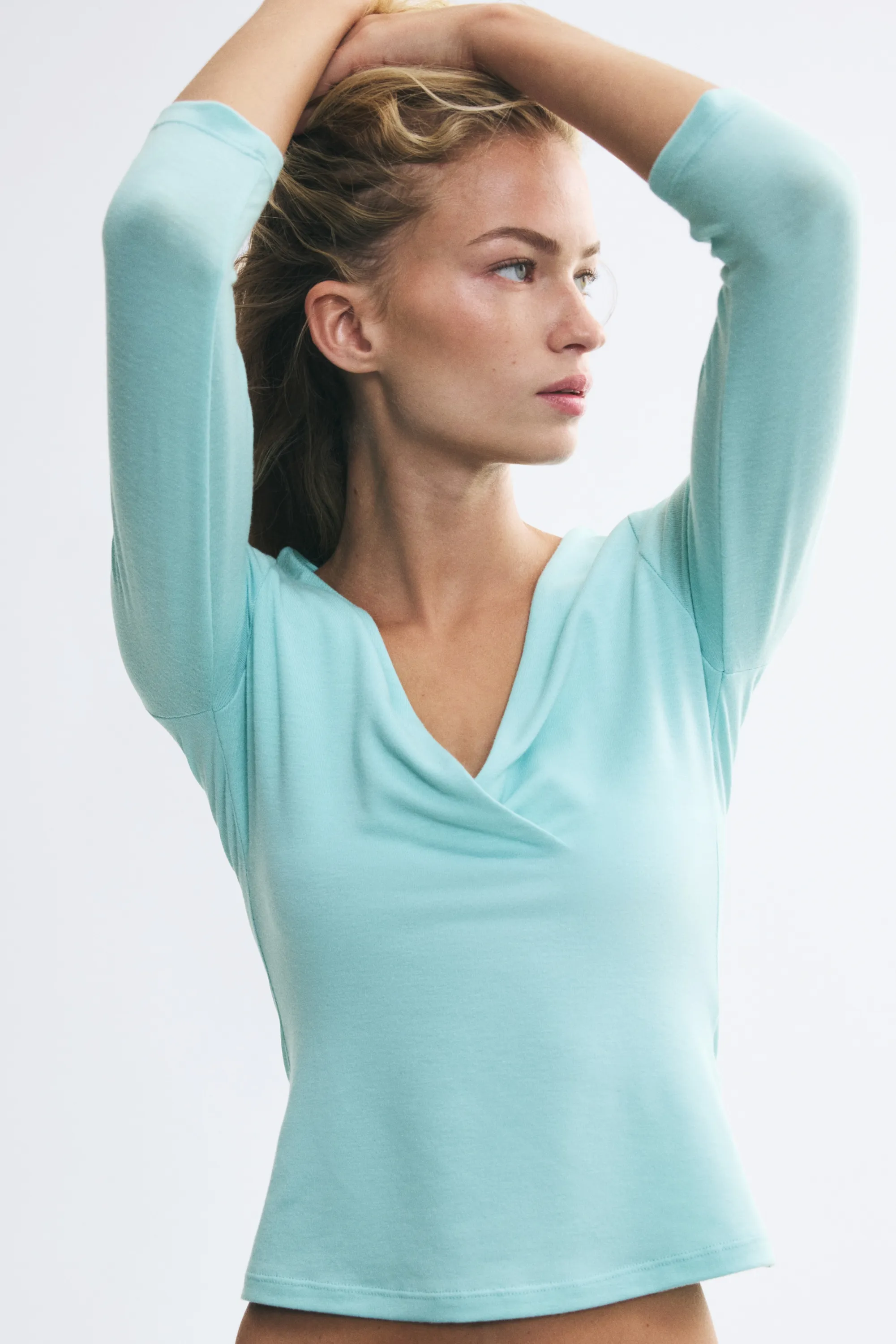 Top en jersey avec encolure en V - Turquoise