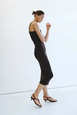 Gathered strappy dress - Marron foncé — photo 1