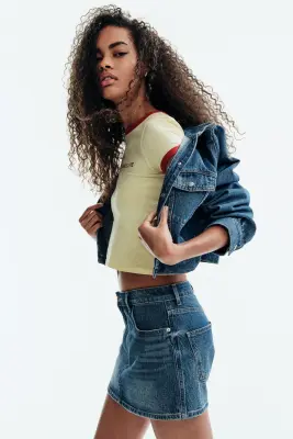 Jupe-short en denim avec taille haute - Bleu denim — photo 3
