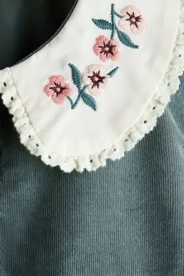 Cotton corduroy dress - Vert ancien/fleurs — photo 3