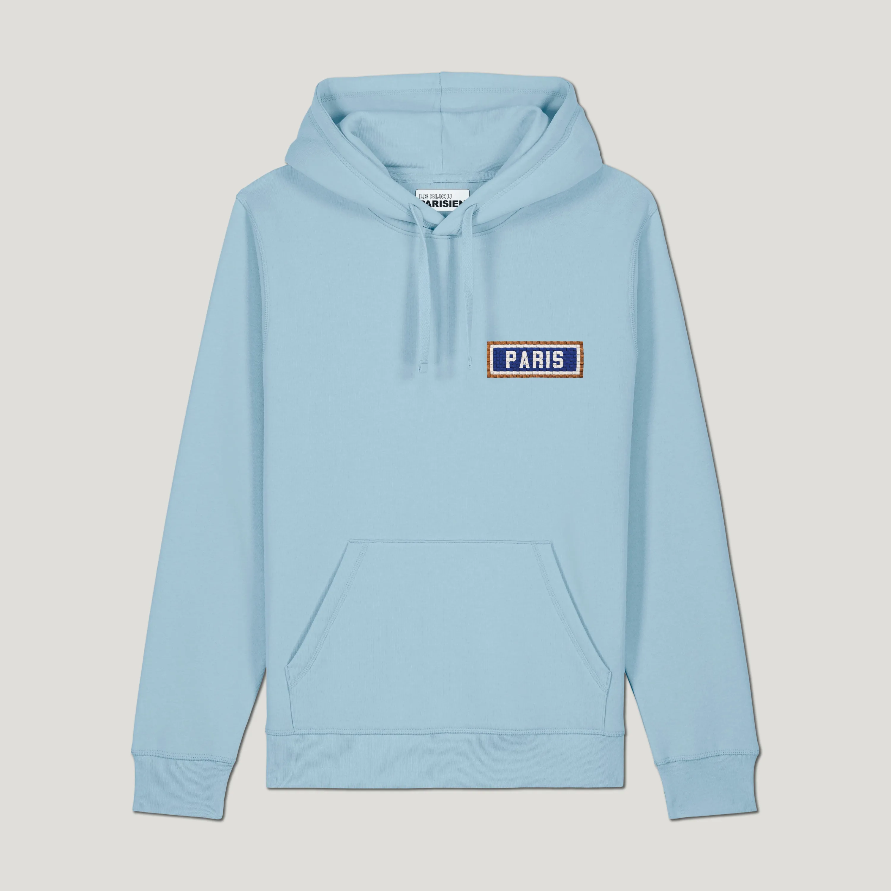 SWEAT SHIRT CAPUCHE COTON BIO BRODÉ - PARIS - BLEU CIEL