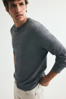 Pull Regular Fit en maille fine - Gris foncé chiné — photo 4