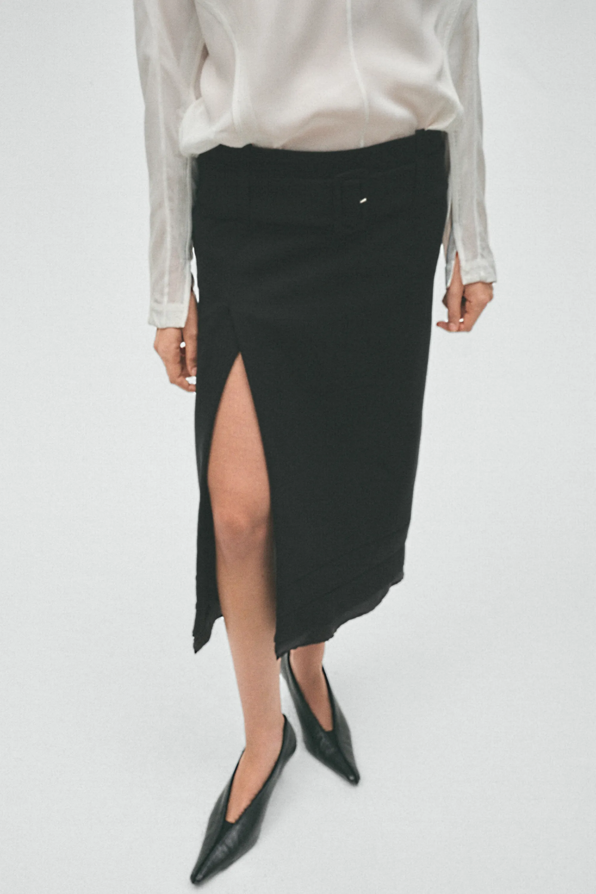 Jupe en laine avec ceinture - Noir