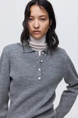 Pull façon polo avec épaulettes - Gris chiné — photo 3