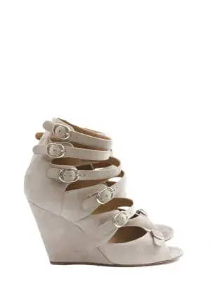 Sandales multi-strap compensées en suède beige rosé Prix boutique 600€ Taille 36,5 — photo 1