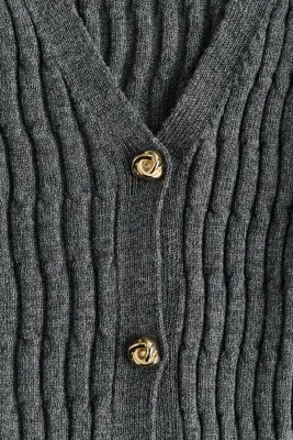 Gilet à encolure en V avec bords ruchés - Gris chiné — photo 3