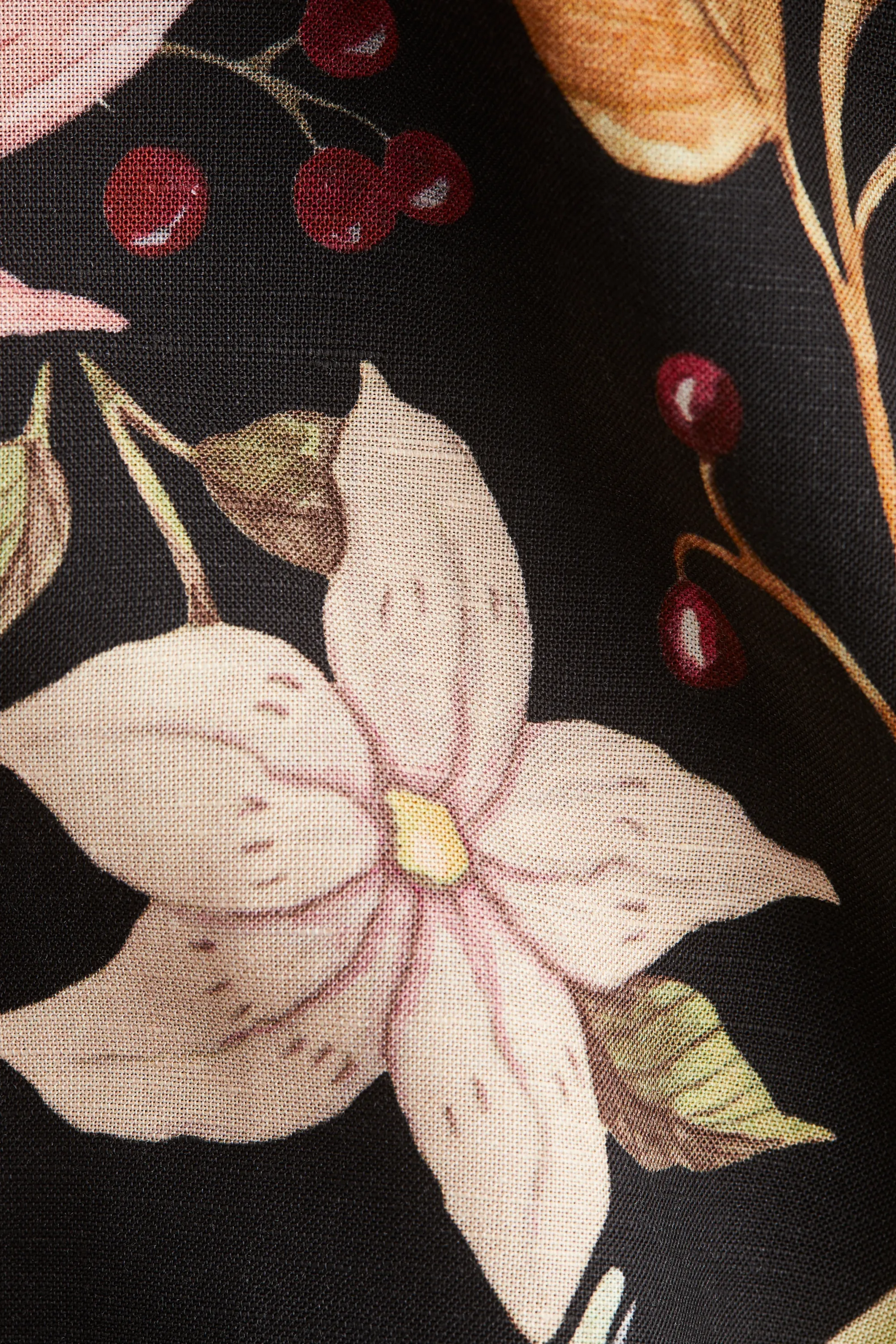 Robe à bretelles fines en lin mélangé - Noir/fleuri