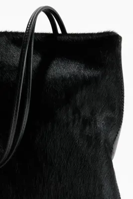 Sac porté épaule en cuir à la finition grattée - Noir — photo 2