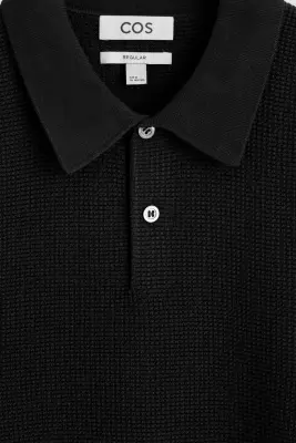 POLO EN MAILLE DE COTON GAUFRÉE - NOIR — photo 5