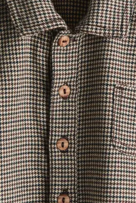 Chemise en coton - Beige/motif pied-de-poule — photo 3