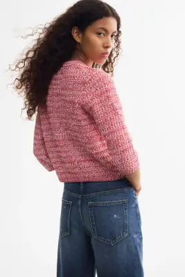 Gilet en maille texturée - Rouge — photo 4