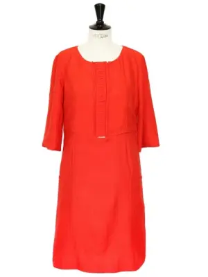 Robe Couture manches courtes en soie rouge vermillon Prix boutique 1500€ Taille 40 — photo 1