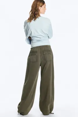 Pantalon bouffant cordon de serrage - Vert kaki foncé — photo 2