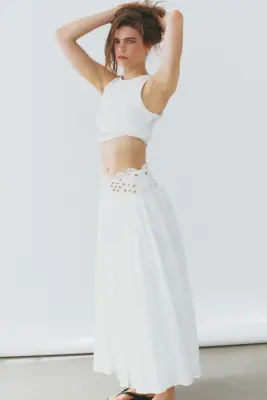 Jupe en coton avec dentelle - Blanc — photo 4