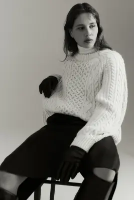 Pull en maille torsadée - Crème — photo 1