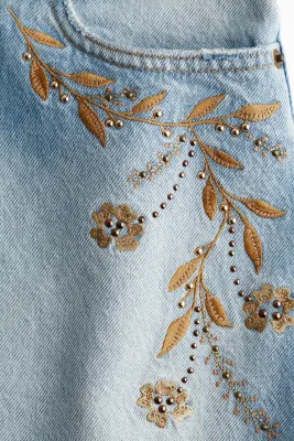 Minijupe en denim - Bleu denim clair/fleurs — photo 2