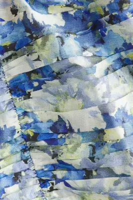 Robe froncée à volant - Bleu/fleuri — photo 4