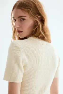 T-shirt en laine mélangée - Crème — photo 3