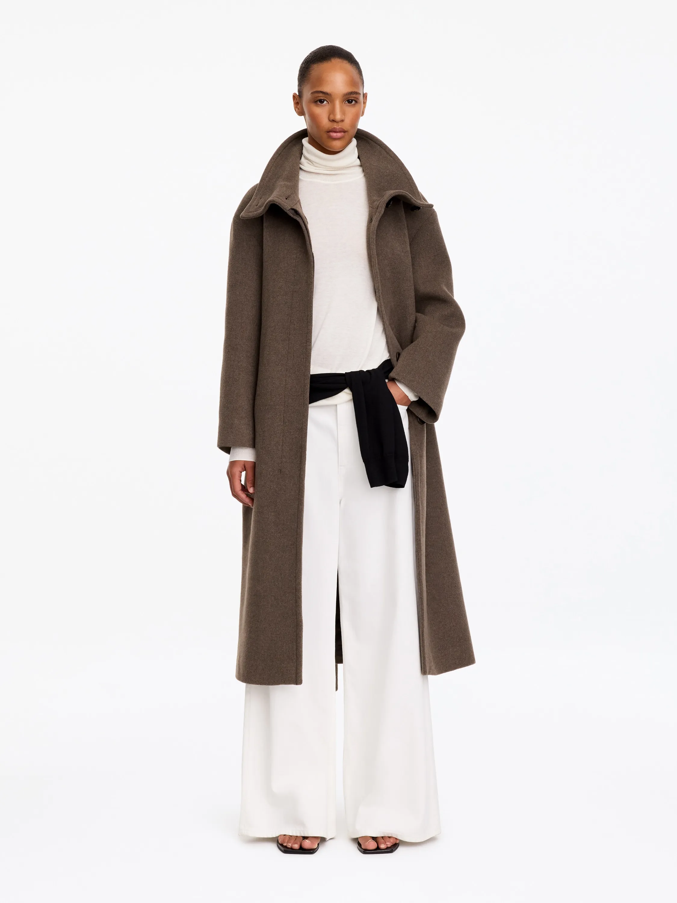 Manteau ceinturé en laine mélangée - Taupe