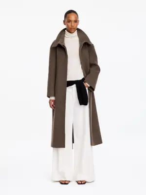 Manteau ceinturé en laine mélangée - Taupe — photo 1