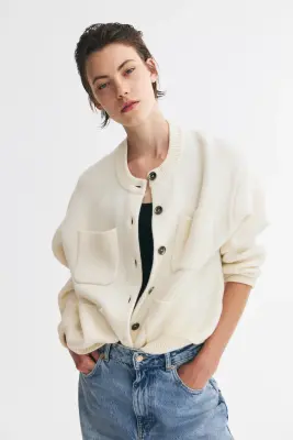 Gilet en laine mélangée avec poches - Crème — photo 2
