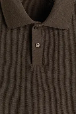 Polo Slim Fit en maille gaufrée - Vert kaki foncé — photo 4