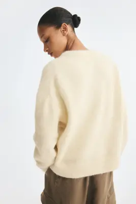 Pull oversize en alpaga mélangé - Jaune ancien clair — photo 4