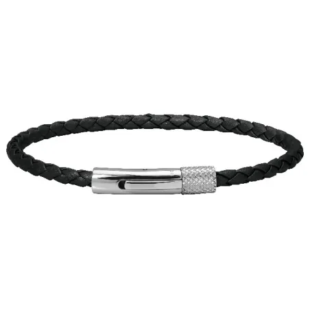 ROCHET - Bracelet Driver acier lien tressé cuir noir Ø3mm HB1430301