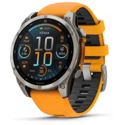 Garmin Fenix 8 Amoled 47mm Verre Sapphire lunette Titanium bracelet orange/graphite 010-02904-11 — photo 1