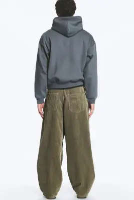 Pantalon baggy plissé en velours côtelé - Vert kaki — photo 3