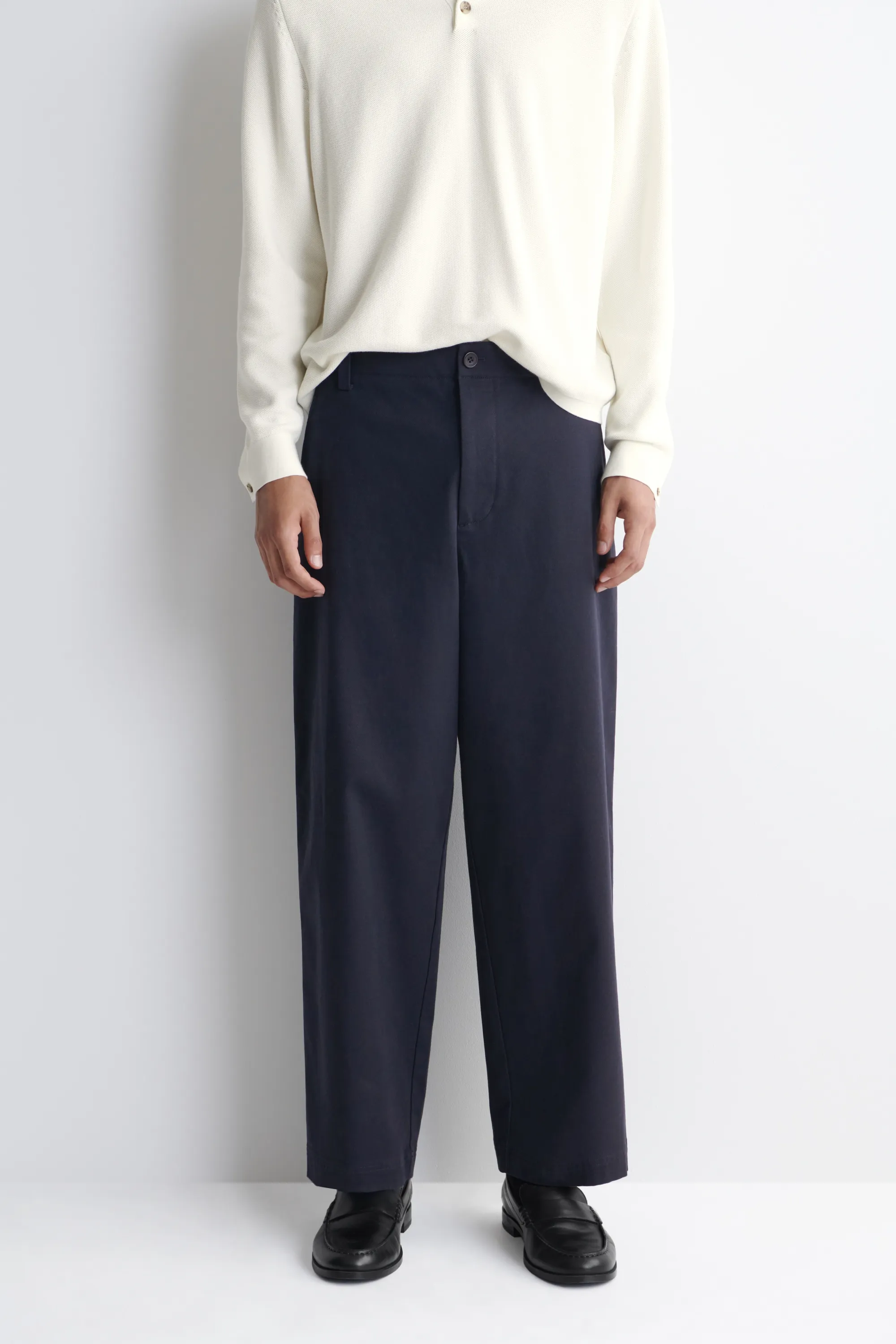 PANTALON DROIT DÉCONTRACTÉ EN SERGÉ DE COTON - BLEU MARINE
