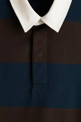 Polo de rugby Regular Fit en coton - Marron/rayures bleu foncé — photo 4