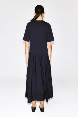 ROBE MIDI À TAILLE BASSE ET PANNEAU CONTRASTÉ - BLEU MARINE — photo 4