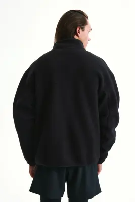 Veste Regular Fit en tissu Teddy bear - Noir — photo 2