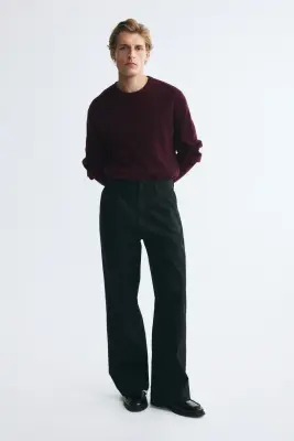 Pull Regular Fit en maille de coton côtelée - Rouge foncé — photo 2