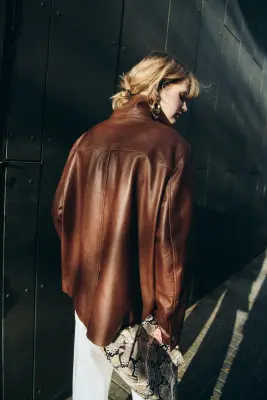 Veste en cuir - Marron — photo 3