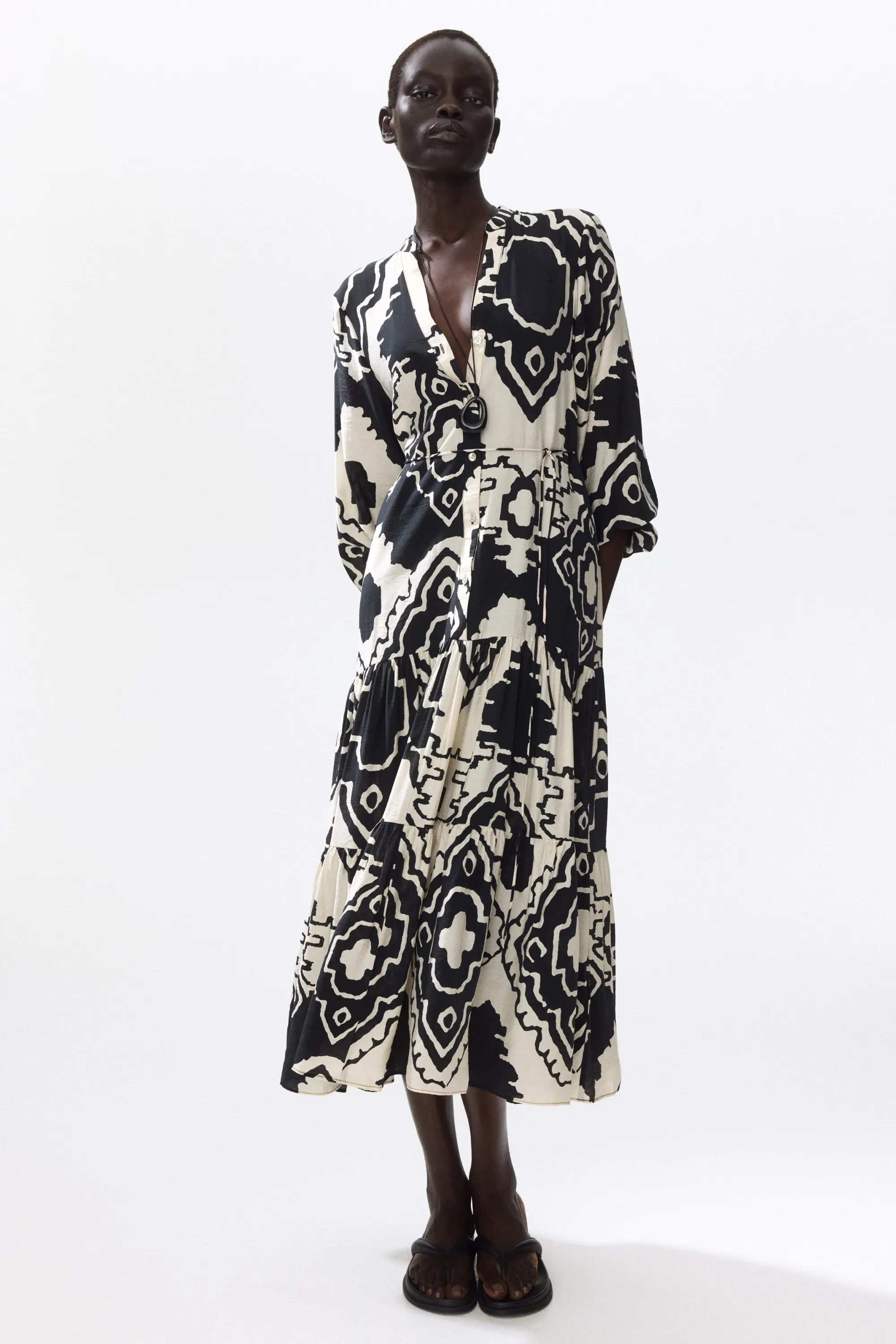 Robe à étage imprimée - Noir/motif