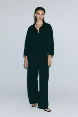 Chemise popover en piqué - Noir — photo 1