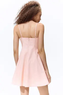 Robe en popeline avec jupe évasée - Rose clair — photo 3