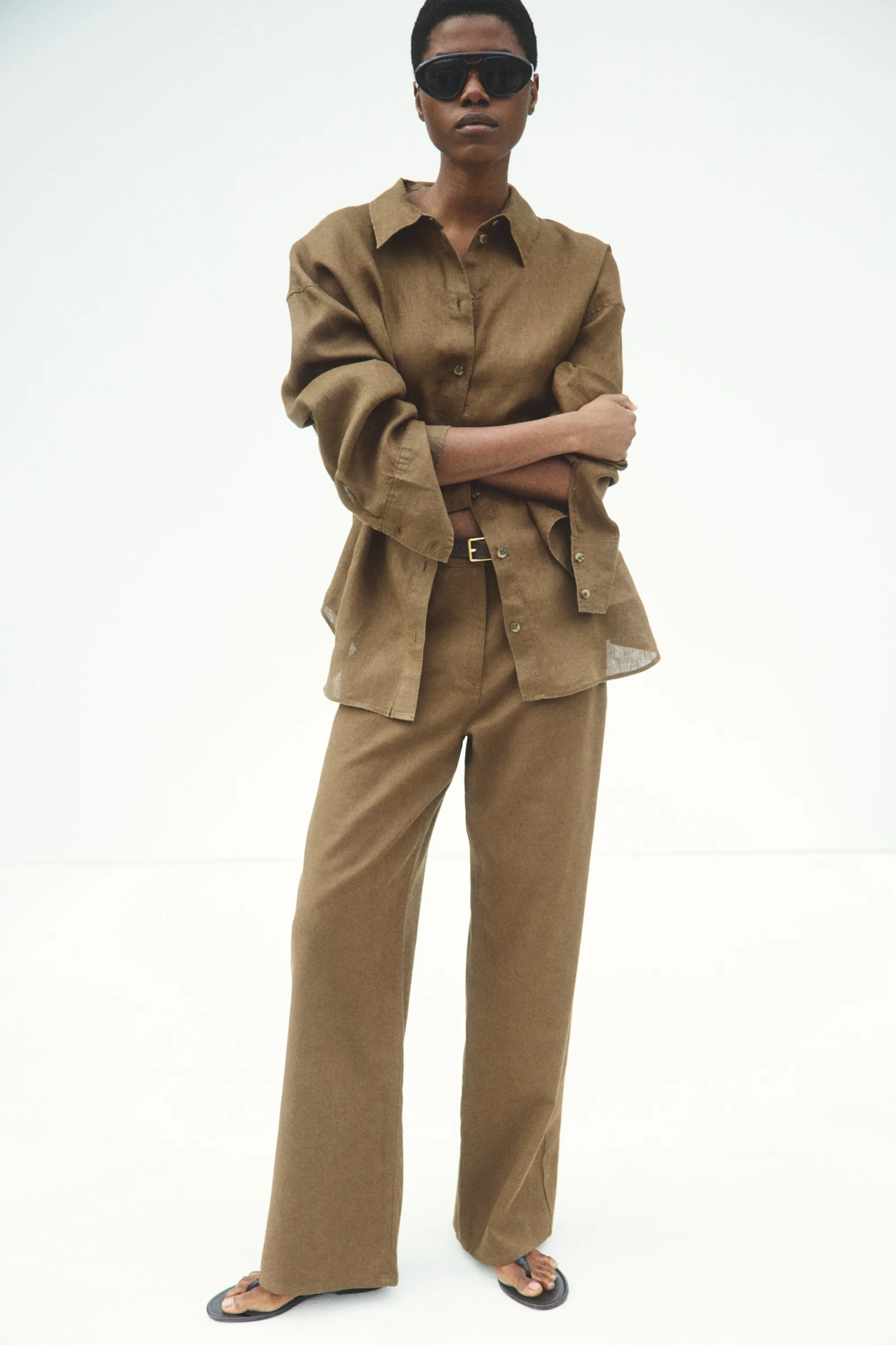 Pantalon en lin mélangé - Marron