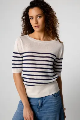 Pull Blue Moon Rayé Col Rond Manches Coudes en Lin — photo 2
